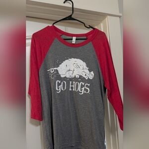 Red and Gray Graphic Raglan Shirt